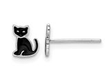Stelring Silver Black Enameled Cat Post Charm Earrings